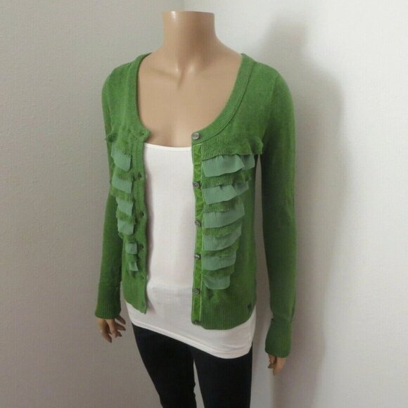 NWT Abercrombie & Fitch Womens Ruffle Cardigan Size Small Sweater Green - Picture 2 of 7